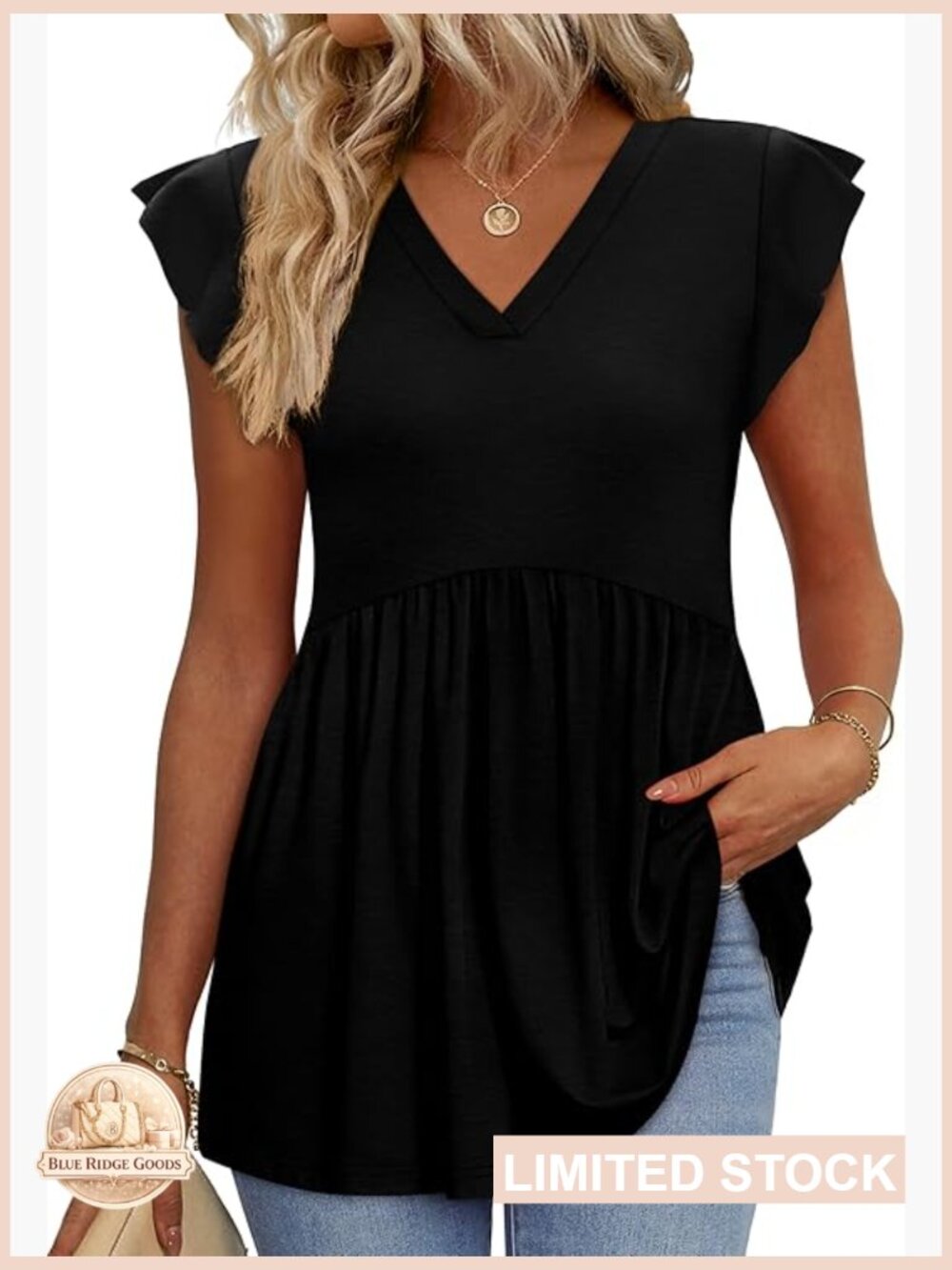Babydoll Top Ruffle Sleeve Loose Fit V-Neck Summer Blouse Chic Casual